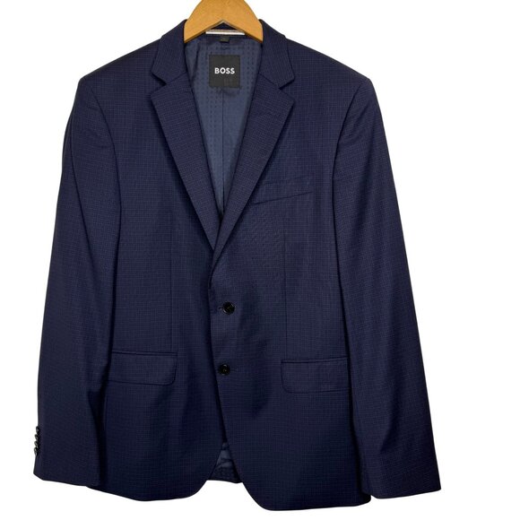 Hugo Boss Blue Checked Suit Jacket Slim Size 40R NWOT - Picture 1 of 9